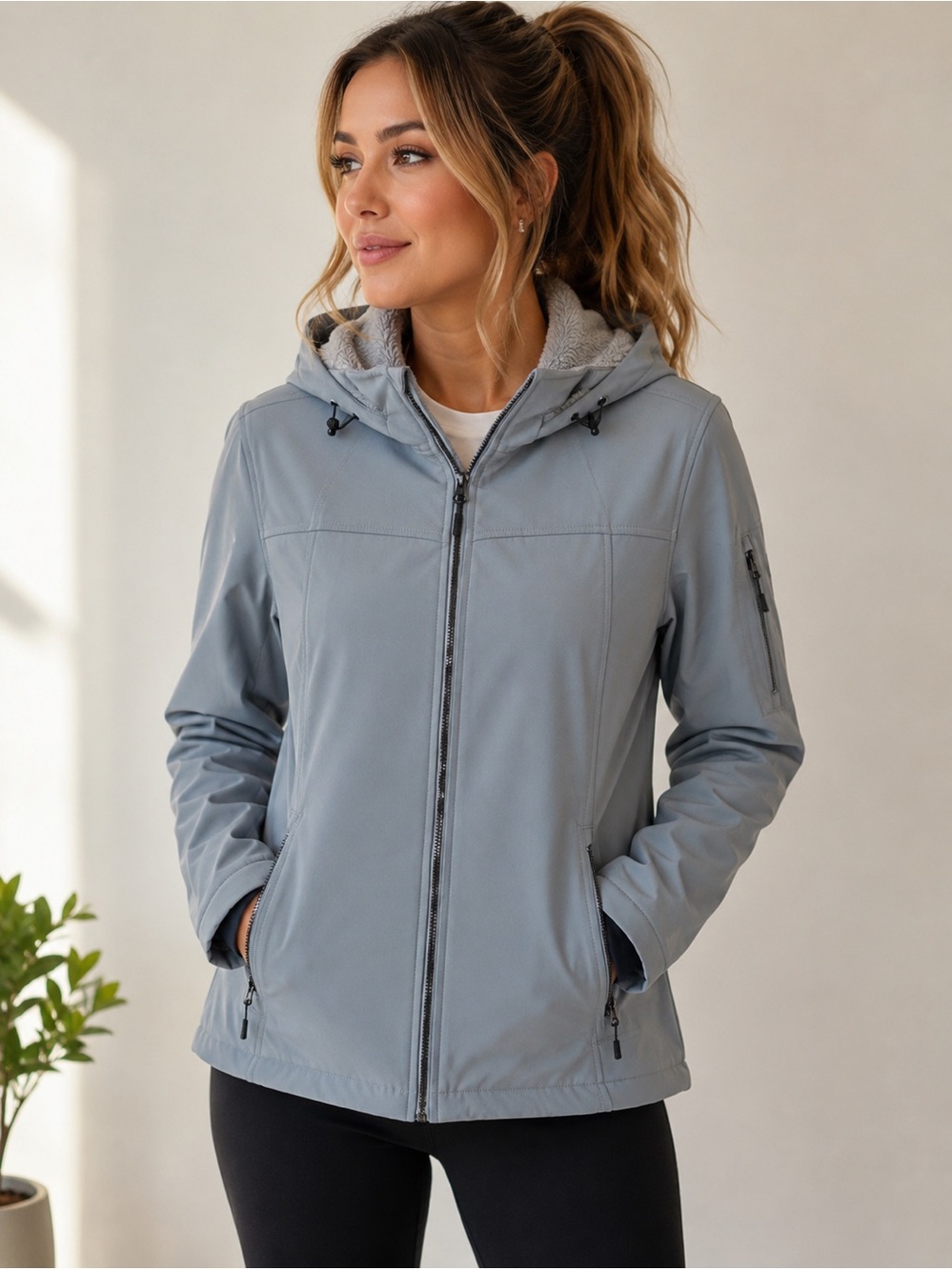 Free Country Super Softshell hooded Jacket size L/Xl slate grey